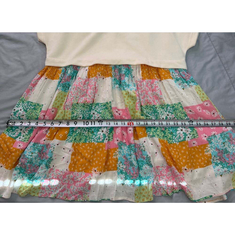 In February Cream Patchwork Floral Mixed Media Mini Dress Women's Small - Picture 7 of 14